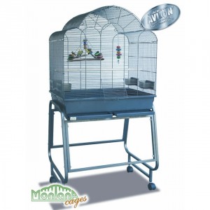VILLA ISA bird cage with black frame and rounded top, with a small round label 'Original Strong' on bottom right